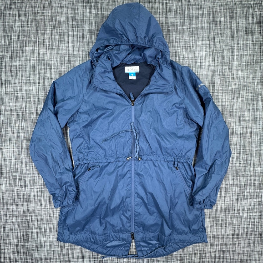 Columbia Women's Hooded Windbreaker Jacket Drawstring Waist Blue Size 1X